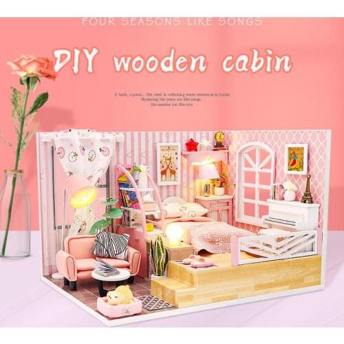Assemble Diy Doll House Toy Wooden Miniatura Doll Houses Miniature Dollhouse Toys With Furniture Led Lights Kids Birthday Gifts