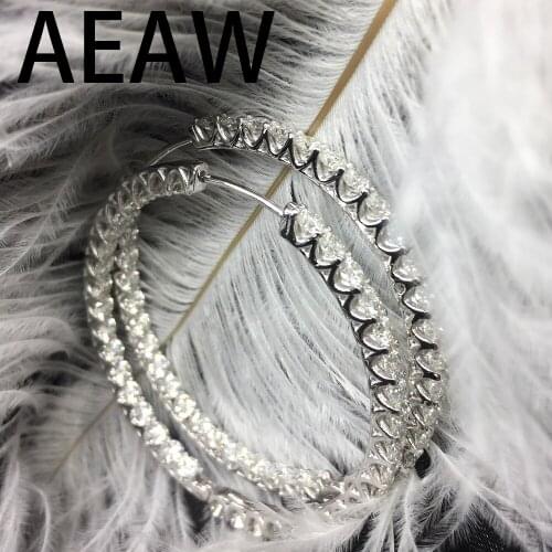 AEAW Solid 14K White Gold 8ctw 3mm EF Color Moissanite Simulated Diamond Hoop Earrings for Women Fine Jewelry