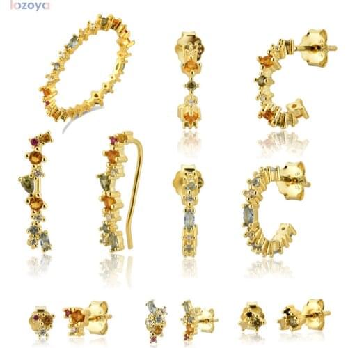 Lozoya 100% 925 Sterling Piercing Zircon Silver Rainbow Round CZ Big Hoops Circle Earring Pendiente Climber European Jewelry