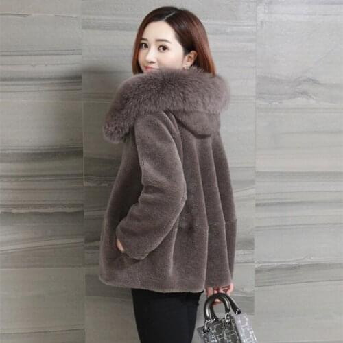 2021 Real Fur Coat Sheep Shearling Fur Coat Female Jacket Winter Jacket Women Fox Fur Collar 100% Wool Coats Abrigo Mujer MY3283