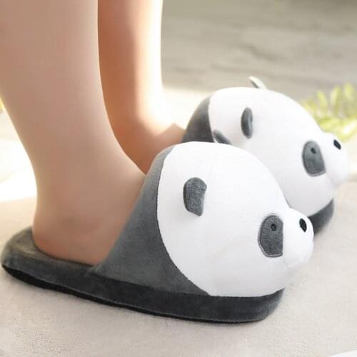 Cute Chinese Panda Floor Plush Shoes Girls Funny Animal White Bear Fuzzy Slipper Women Winter Indoor Flat Warm Winter Slippers