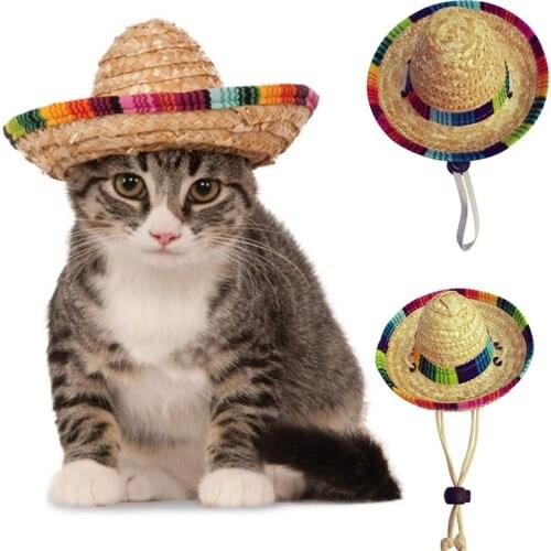 Mini Pet Dogs Straw Hat Sombrero Cat Sun Hat Beach Party Straw Hats Dogs Hawaii Style Hat Funny Dogs Accessories Y