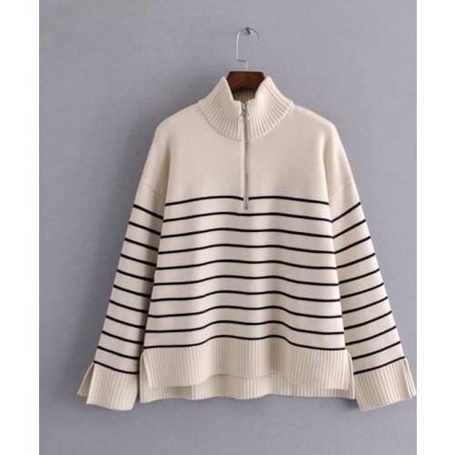 2021 New Striped Sweater Women Zipper Jersey Mujer Knitted Sweaters Women Pullovers Simplicity