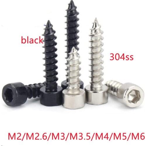 10-50pcs Grade10.9 steel with black M2 M2.6 M3 M3.5 m4 m5 m6 Hexagon Socket tapping Screw Model Self Tapping Screw Speaker