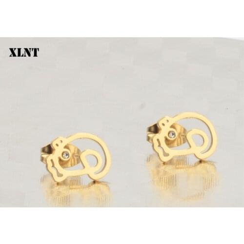 XLNT New Womens Stainless Steel Jewelry Fashion Chicken Stud Earrings Cute Zirconia Sweet Gift For Girls Kid Lady Women