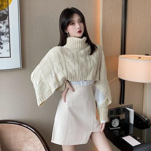 Sannian Women Clothes Skirts Two Piece Set Fall And Winter Beige Short Turtleneck Twist Pullover+skirt Women Clother Set
