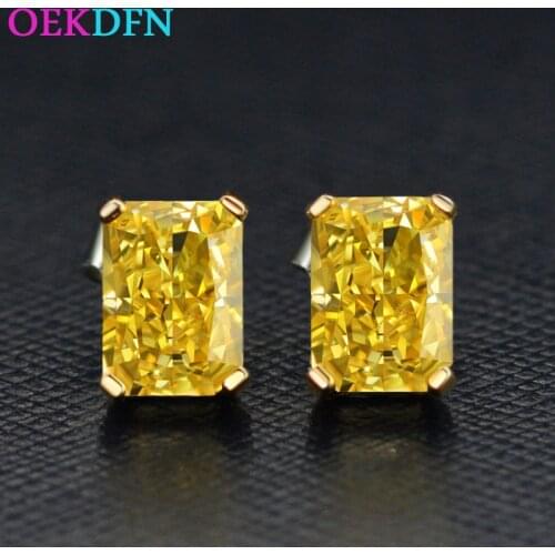 OEKDFN Real 925 Sterling Silver Stud Earrings For Women 5*7MM Created Citrine Gemstone Party Bride Wedding Fine Jewelry Gift