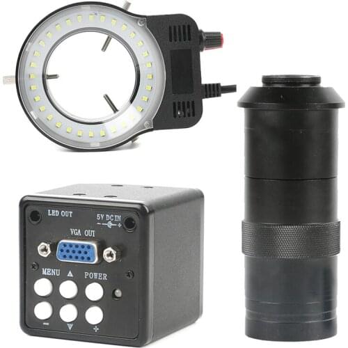 2.0MP VGA Industrial Digital Electronic Video Microscope Camera 100X Zoom C Mount Lens with LED Lamp Ring DIY PCB Soldering Set