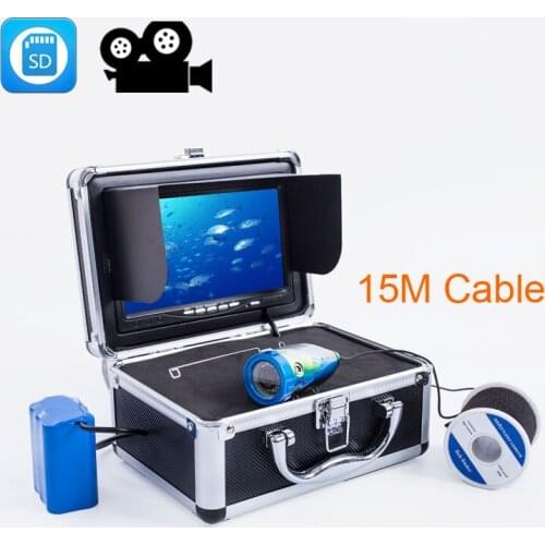 7" LCD 15M Fishing Camera Fish Finder HD 600TVL Underwater Camera System Video DVR Recording With 12 PCS LED