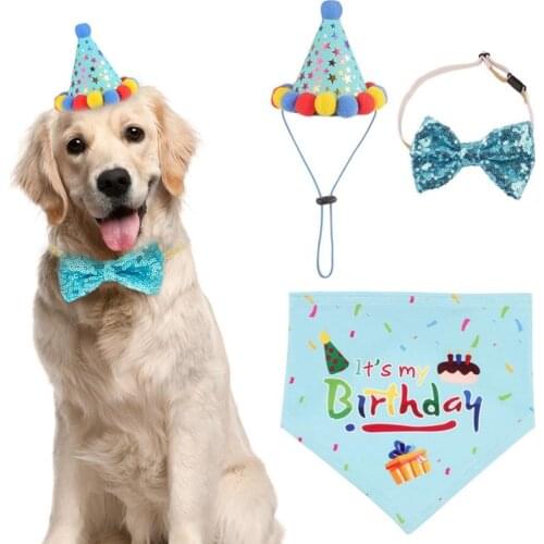 Party Pet Dogs Caps Cat Dog Bibs Birthday Costume Design Head-Wear Hat Christmas Bandana Hat Scarf Pets Accessories Supplies