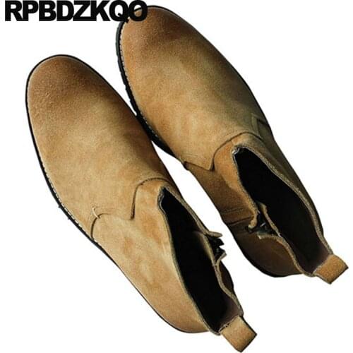 Italian chunky brown luxury designer shoes men high quality genuine leather fall real suede booties autumn zipper boots 2018