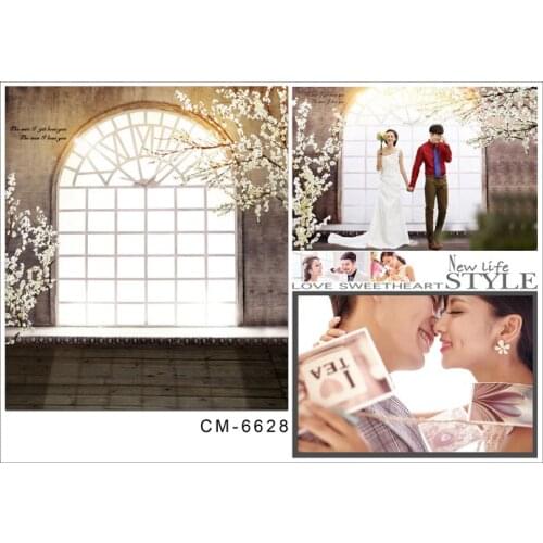 Dreaming Style White Flower Tree Bright Windows Brick Floor Photography Background Backdrops for Studio Wedding Photo Props