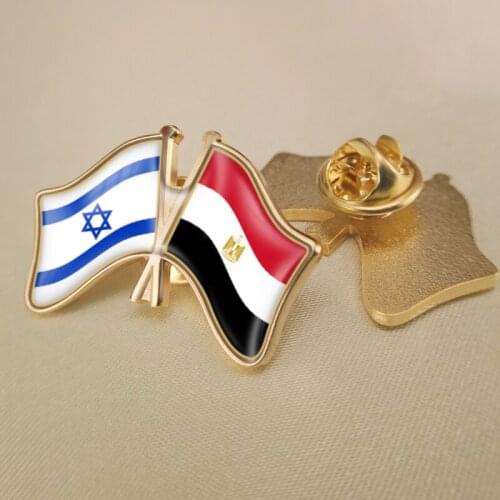Israel and Egypt Crossed Double Friendship Flags Lapel Pins Brooch Badges