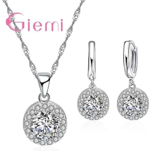 New Fashion Earring Sets For Women Wedding Jewelry 925 Sterling Silver NecklaceDrop Pendant CZ Stones Around Girl
