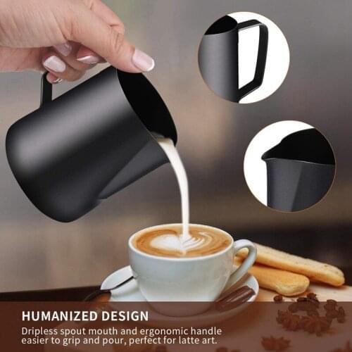 Hot Milk Frothing Jug Stainless Steel Milk Coffee Frothing Pitcher 900Ml 32Oz for Making Cappuccino Espresso Black