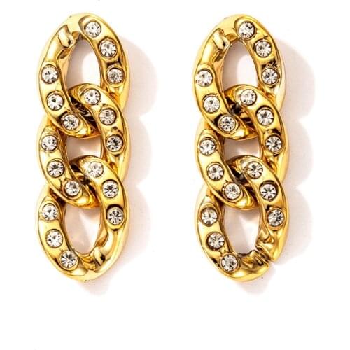 Fashion Punk Style Thick Link Chain Dangle Earrings For Women Zircon Charm Pendant Long Geometric Drop Earring Jewelry Gift