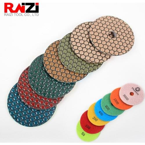Raizi 4 inch/100 mm premium dry polishing pads set for Granite Marble ES Grit 50-3000 7 Pcs Stone sanding tools