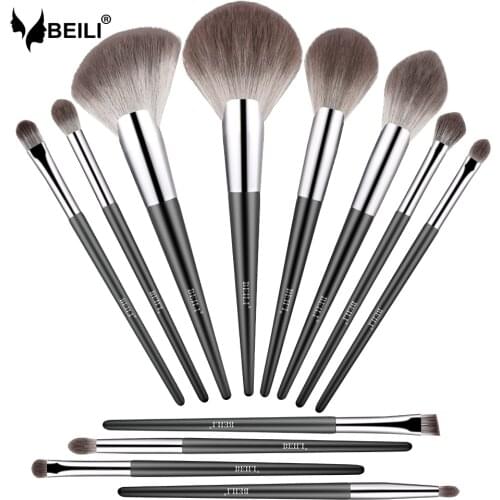 BEILI 12 pcs High quality Professional Makeup Brushes Set Synthetic Eyeshadow Eyebrow Eyeliner Foundation Blush Powder