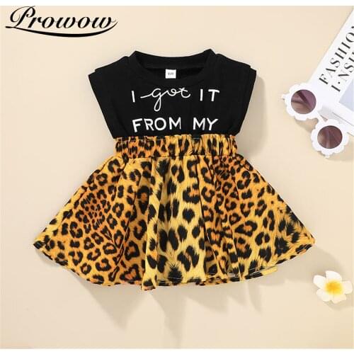 Prowow Leopard Baby Dress Summer Sleeveless Baby Girl Clothes Patchwork Toddler Dresses Letter Printing Childrens Shirts Female