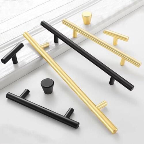 Cabinet Drawer Handle Knob Gold Black T Bar Long Size For House Home Hotel Furniture Wardrobe Cupboard Door Pull Hardware