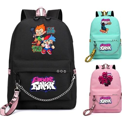 Mochila Friday Night Funkin Cute Backpack Back To School Bookbag Usb Charging Backpacks Waterproof Teenager SchoolBag with chain