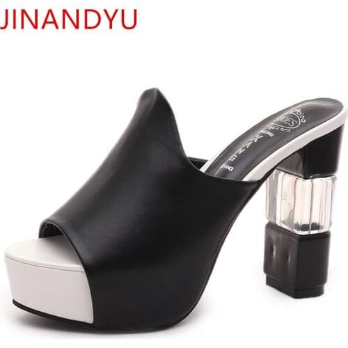 Womens High Heel Mules Slippers Thick Heel Platform Slippers Women 2020 European and American Transparent Casual Slipper Women