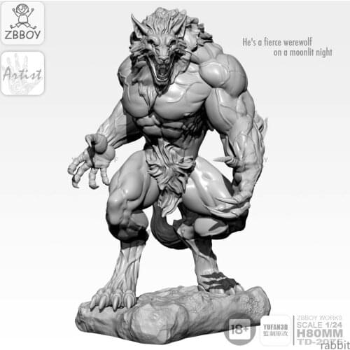 1 / 24 Resin Figure Kits moon Wolfman Soldier Self-assembled 80MM TD-2075