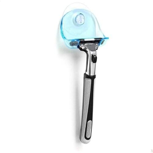Promotion Clear Blue Plastic Super Suction Cup Shaver Storage Rack Organizer Suction Cup Razor Rack Bathroom Razor Holder 1piece