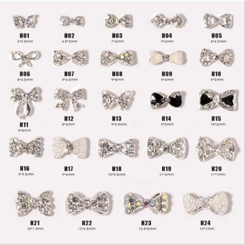 10pcs/lot, 3d Nail Art Bowknots Silver Alloy With Pearls Crystal Rhinestones Nail Tips Decorations