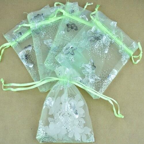 100pcs/lot Small Organza Bag 7x9cm Apple Green Wedding Bags Butterly Pattern Candy Jewelry Packaging Bag Organza Gift Pouches