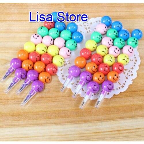5pcs 7 Colors New Cute Colorful School Student Crayon Pencil Face Expression crayon pen Tomatoes on a Stick Novel Cable Winder