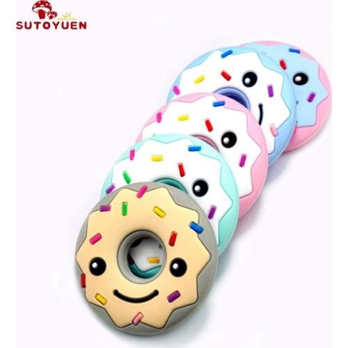 Sutoyuen 5pcs Baby Silicone Donut Teether Cartoon Smile Donuts BPA Free DIY Crafts Nursing Jewelry Teething Toys Accessories
