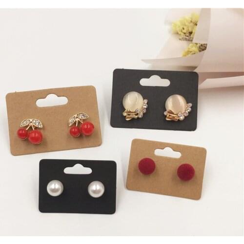 50Pcs Handmade Brown Black White Kraft Paper Cardboard Stud Earring Cards for Jewelry Accessories Displays Packing Cards 5x3.5cm