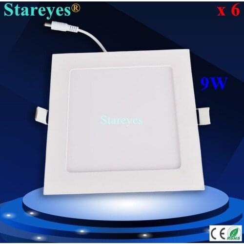Free shipping 6 pieces Square LED panel light 9W 810LM AC85-265V SMD2835 led ceiling light bulb downlight lamp lighting