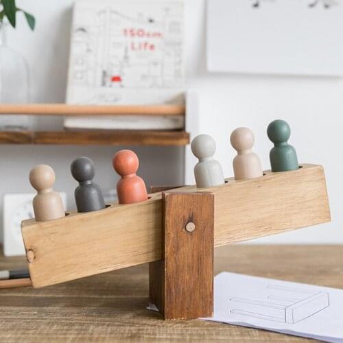 1Set Nordic Style Wood Seesaw Crafts Kids Toy Wooden Miniatures Home Decoration Accessories For Livingroom
