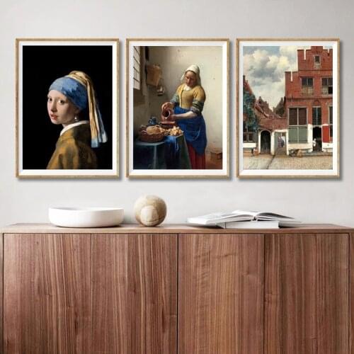 Girl with a Pearl Earring by Johannes Vermeer Gallery Wall Art Canvas Poster The Milkmaid Art Painting Prints Living Room Decor