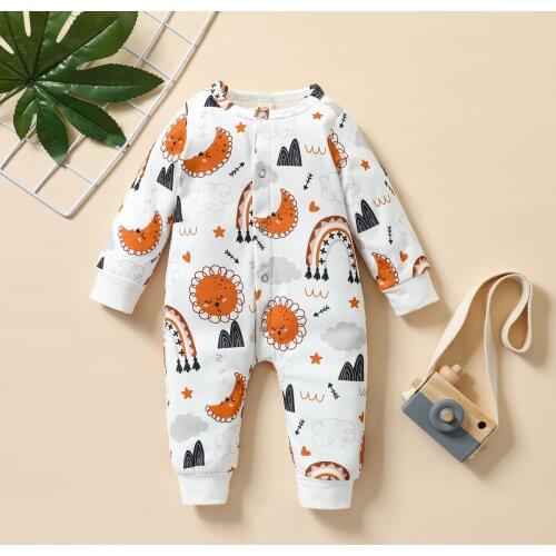 FOCUSNORM 0-24M Autumn Baby Girls Boys Lovely Romper Animal Rainbow Printed Long Sleeve Single Breasted Jumpsuits