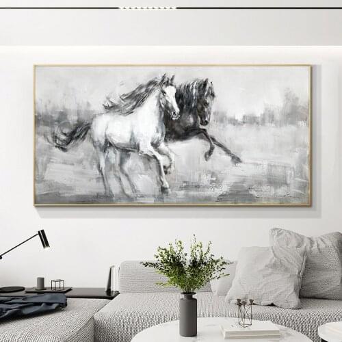 Double Running Horses Handmade Oil Painting Canvas Paintings Wall Art Hand Painted Animals Painting Abstract Modern Home Decor