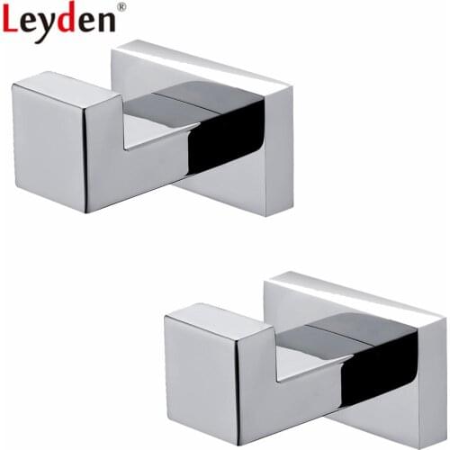 Leyden Chrome 304 Stainless Steel 2pcs Robe Hooks Wall Mounted Silver Hat Clothes Towel Hooks Bathroom Accessories Set