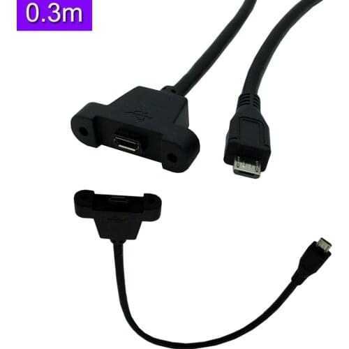 Micro USB 5 Pin female socket panel mount to Micro 5P male plug Cable adapter