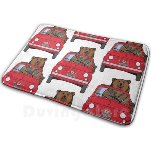 Bear In A Red Classic Fiat 500 Mat Rug Carpet Anti-Slip Floor Mats Bedroom Classic Red Fiat 500 Fiat 500 Old Vintage Retro Old