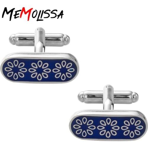MMS [new style] high-grade blue plum flower drop oil French cuff button