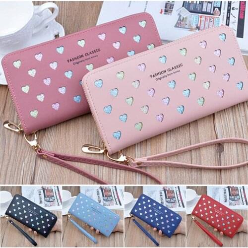 Fashion Women Wallets Purses Zipper Long Large-capacity Bag Love Colorful Hollow Wallets HSJ88