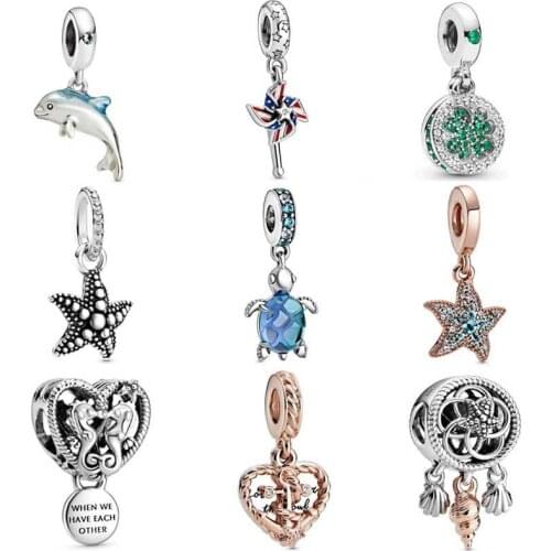 Seashell Dreamcatcher Murano Glass Sea Turtle American Pinwheel Pendant Beads Fit Europe Bracelet 925 Sterling Silver Charm