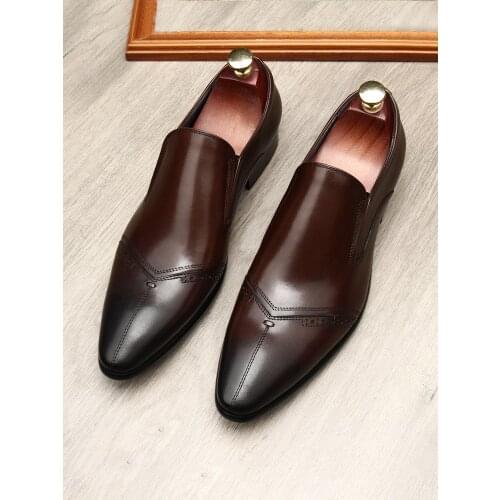New Mens Pointed Toe Cowhide Shoes Fashion Mens Shoes Single Shoes Charm Business Dress Shoes Mens Cowhide British Shoes