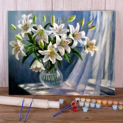 Flowers DIY Paint By Numbers Kit Acrylic Paints 40*50 Oil Painting New Design For Children Wholesale For Handiwork