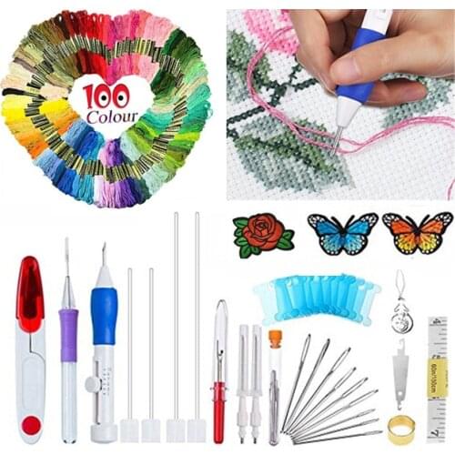 100pcs Threads For DIY Sewing Tools Accessories Magic Embroidery Pen Punch Needle Set Kit Craft Tool Embroidery Needle Set