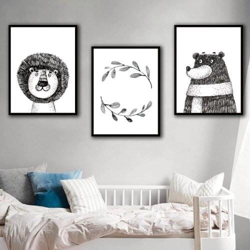 Lion Leaf Bear Wall Art Canvas Posters Wall Decor Print Painting Wall Picture for Living Room Modern Art Paintings