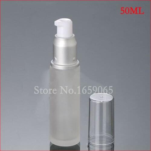 NEW 50ml frosted glass bottle w matt silver pump for serum/lotion/emulsion/gel/essence cosmetic packing pump Refillable bottle