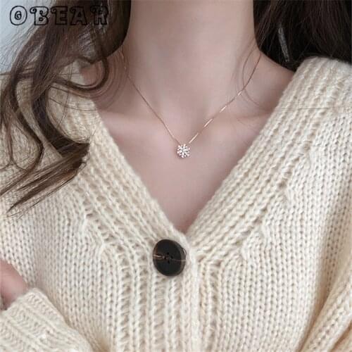 OBEAR Shiny Zircon Snowflake Pendant Necklace Fashion Clavicle Chain Silver Plated Necklace For Women Wedding Jewelry Gift
